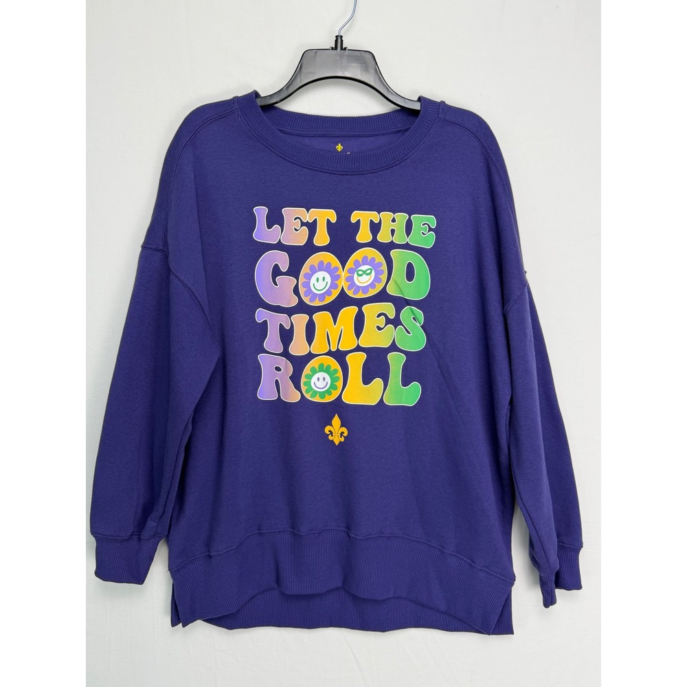 Mardi Gras Womens 60% Cotton Sweatshirt M 8/10 Purple Let The Good Times Roll